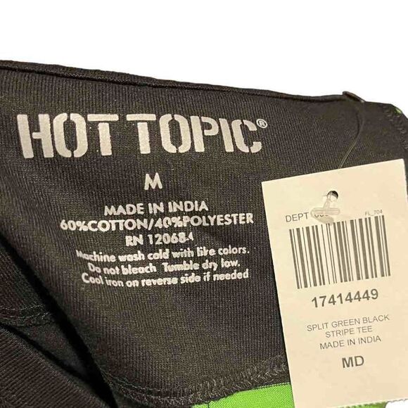 Custom Distressed Green & Black Striped Split T-Shirt Men’s Medium - Picture 3 of 3